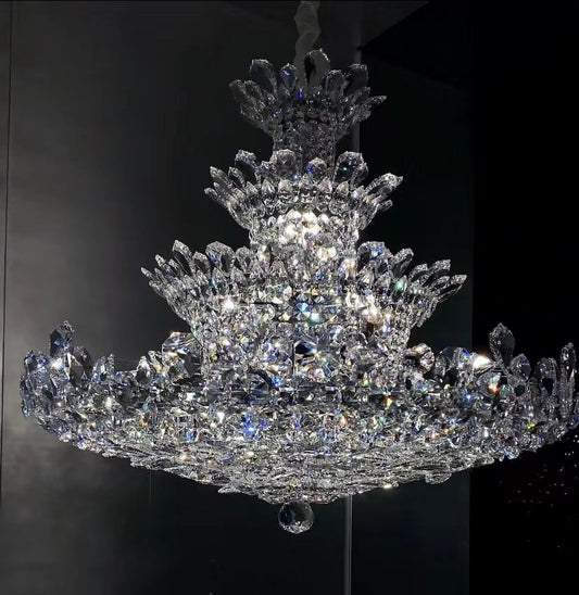 Luxury Empire Floral Crystal Chandelier With 4 Layers Modern Light Fixture for Foyer/ Living Room