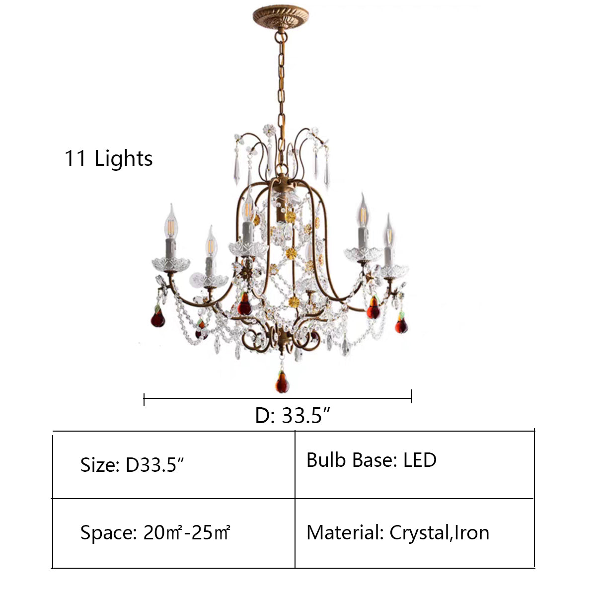 11Lights: D33.5" chandelier,chandeliers,pendant,crystal,iron,metal,raindrop,teardrop,branch,candle,gold,light luxury,colorful,stained,living room,dining room,bar,bedroom,coffee table,home office