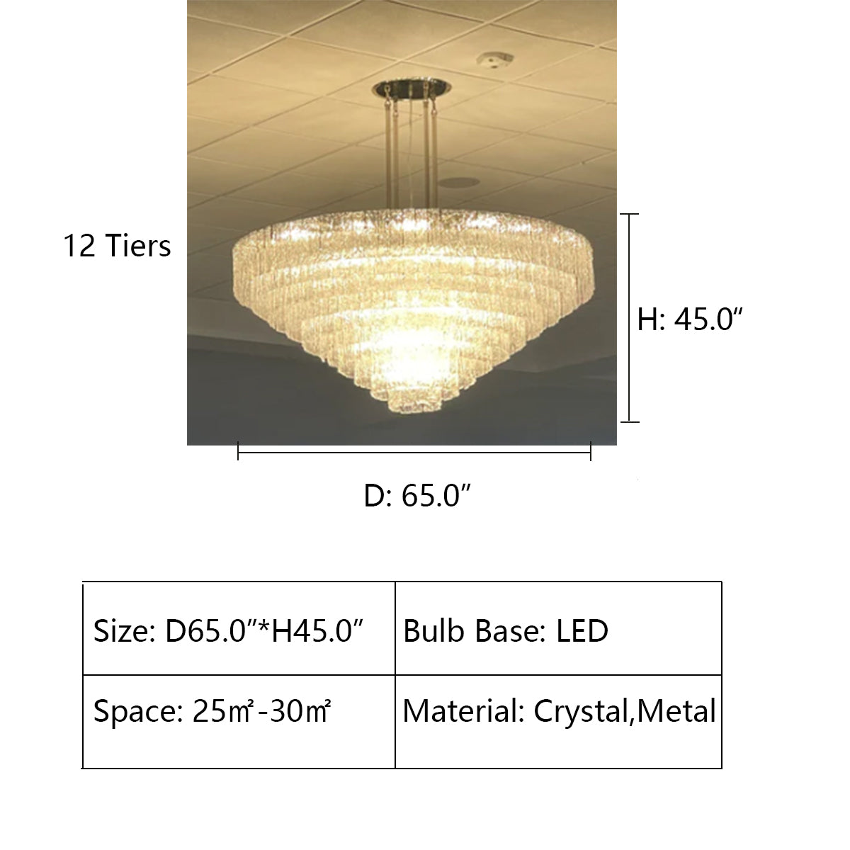 12 Tier: D65.0"*H45.0" Oliver Round Tiered Glass Tile Chandelier Collection,chandelier,chandeliers,crystal,round,metal,tier,layer,multi-tier,multi-layer,frost crystal,rods,piece,ceiling,pendant,oversized,huge,big,large,extra large,living room,dining room,foyer,entryance,hallway