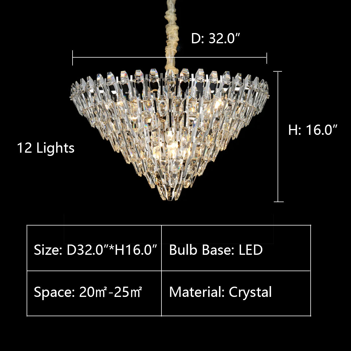 12Lights: D32.0"*H16.0" Sol Odeon Flushmount Crystal Chandelier,chandelier,chandeliers,crystal,metal,brass,round,tiers,layers,multi-tier,multi-layered,ceiling,flush mount,chain,adjustable,gold,chome,silver,living room,dining room,entryance,bedroom,foyer,hallway