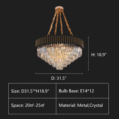 Round: D31.5"*H18.9" chandelier,chandeliers,crystal,metal,clear crystal,gold metal,branch,multi-tier,tiers,ceiling,living room,dining room,overswized,round,rectangle,oval