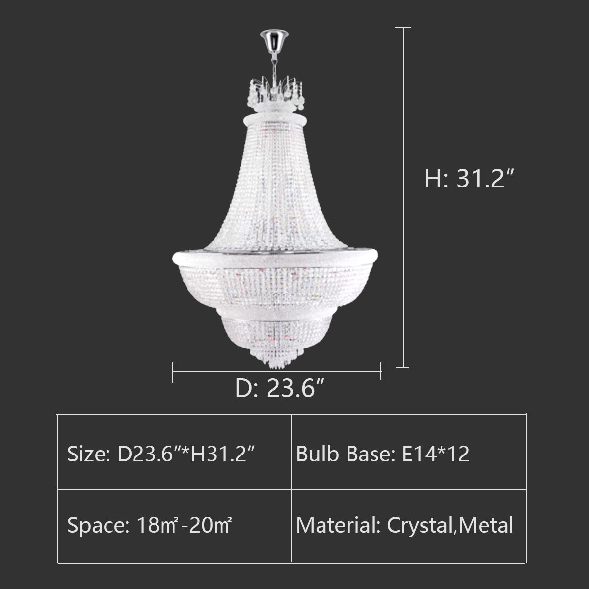 D23.6"*H31.2" crystal,metal,chandeleir,chandeliers,pendant,empire,crystal,layers,tiers,round,living room,dining room,foyer,entrys,stairs,hallway, big hallway,oversized,large,big,huge