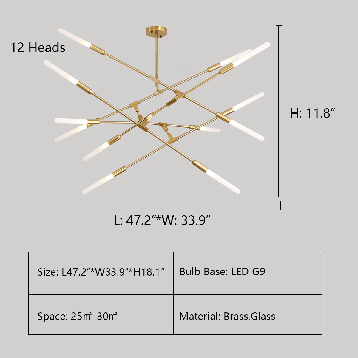 12Heads: L47.2"*W33.9"*H11.8" AMY'S BRANCHING GLASS TUBULAR CHANDELIER,Dawn Horizontal Chandelier,chandelier,chandeliers,glass,brass,pendant,dining rooms,living room,closet,dining table,dining bar,art,line,minimalist,gold,luxury