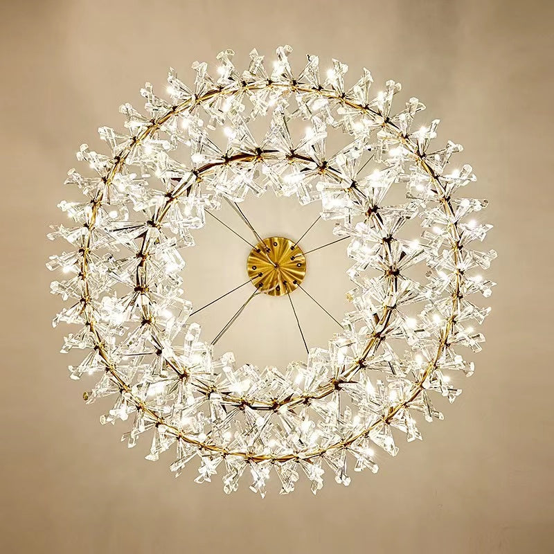 2 Wheel Frozen Ice Crystal Chandelier Light for Living Room Dining Hall