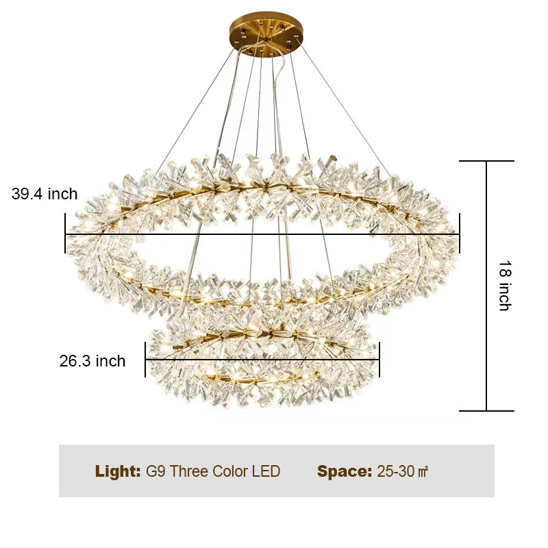 2 Wheel Frozen Ice Crystal Chandelier Light for Living Room Dining Hall