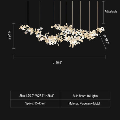 Ceramics 1.8m white twig branches flower long chandelier 71'' meeting room dining room clothes shop 