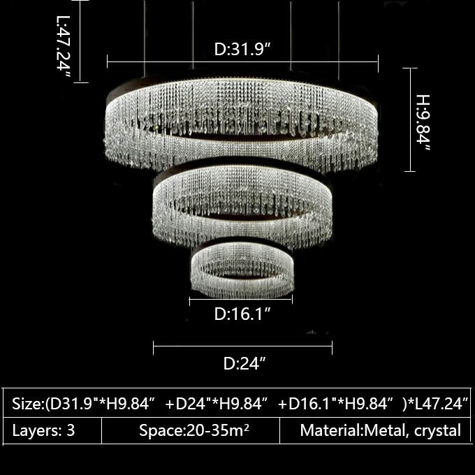 3 layers crystal chandelier simplistic white classic elegant dining room living room cafe walk-in closet