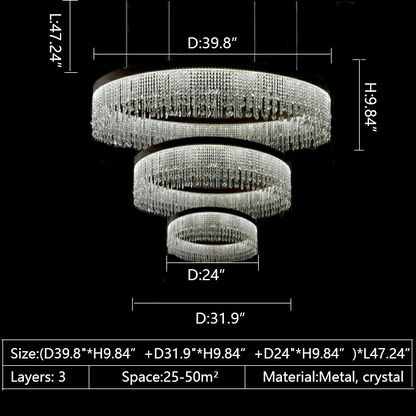 3 layers crystal 40inch chandelier simplistic white classic elegant dining room living room cafe walk-in closet