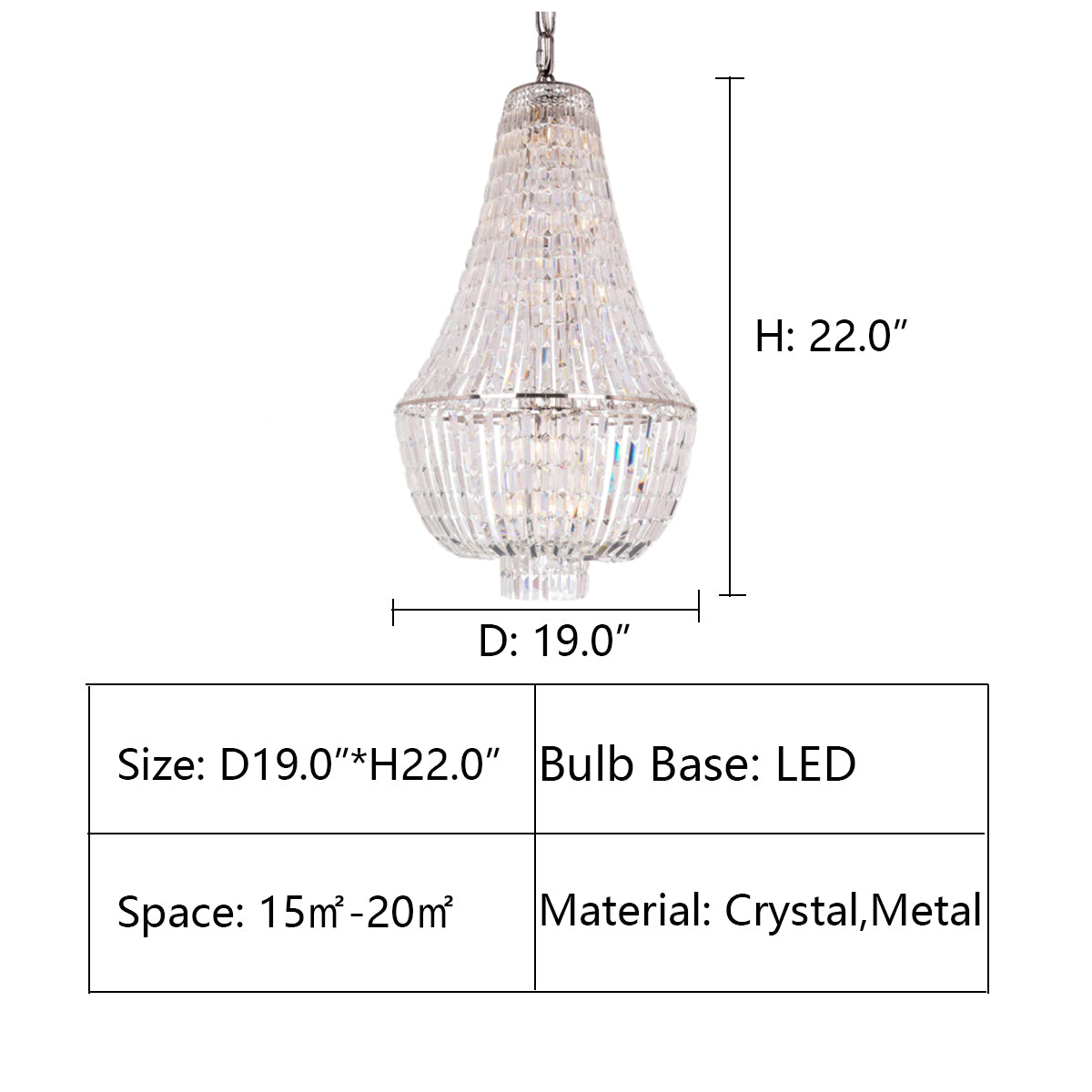 D19.0"*H22.0" Andreas Empire Crystal Prysm Chandelier,chandelier,chandeliers,empire,round,crystal,pendant,metal,crystal chain,ceiling,oversized,large,extra large,huge,stairs,foyer,living room,entrys,hallway