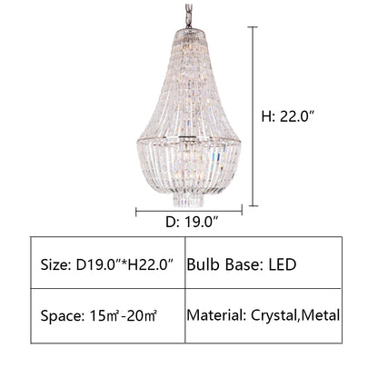 D19.0"*H22.0" Andreas Empire Crystal Prysm Chandelier,chandelier,chandeliers,empire,round,crystal,pendant,metal,crystal chain,ceiling,oversized,large,extra large,huge,stairs,foyer,living room,entrys,hallway