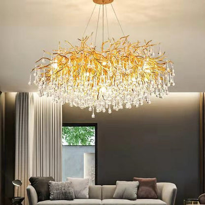 Stunning Tree Branch Crystal Chandelier With Clear Teardrop-shaped Glass Living/Dining Room Ceiling Lamp/Light