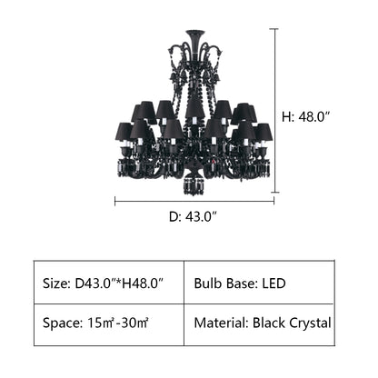 D43.0"*H48.0" ZÉNITH BLACK CHANDELIER,ANTOINETTE 24 LIGHT BLACK CRYSTAL CHANDELIER,chandelir,chandeliers,crystal,black crystal,pendant,candle,shade,crystal shade,art,modern,post-modern,oversized,large,big,huge,classical shape,bacala,branch