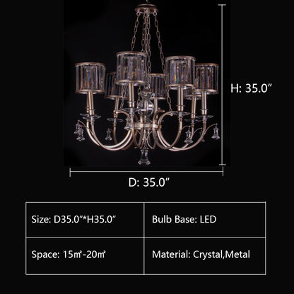 D35.0"*H35.0" chandelier,chandeliers,pendant,crystal,metal,chrome,silver,candle,branch,raindrop,teardrop,.ceiling,round,cool,living room,dining room,foyer,entrys