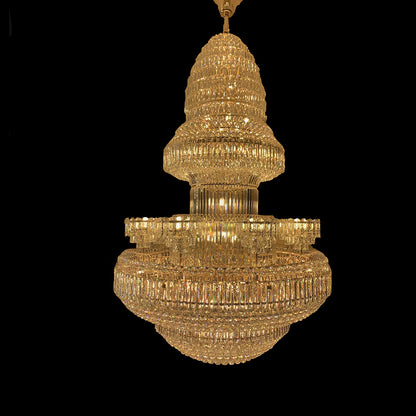 Golden Era Grand Fountain Clear Crystal Chandelier of Luxury and Opulence for High-ceiling