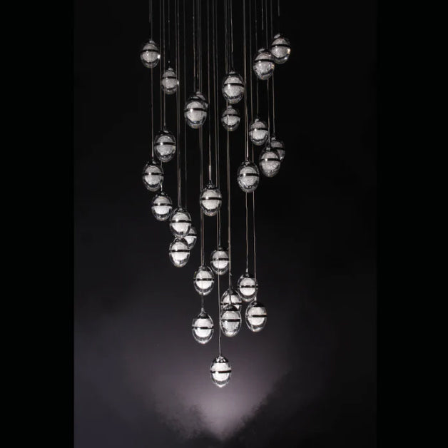 Flush Mount Extra Long Glass Bubble Pendant Chandelier for Foyer/Living Room/Stairs