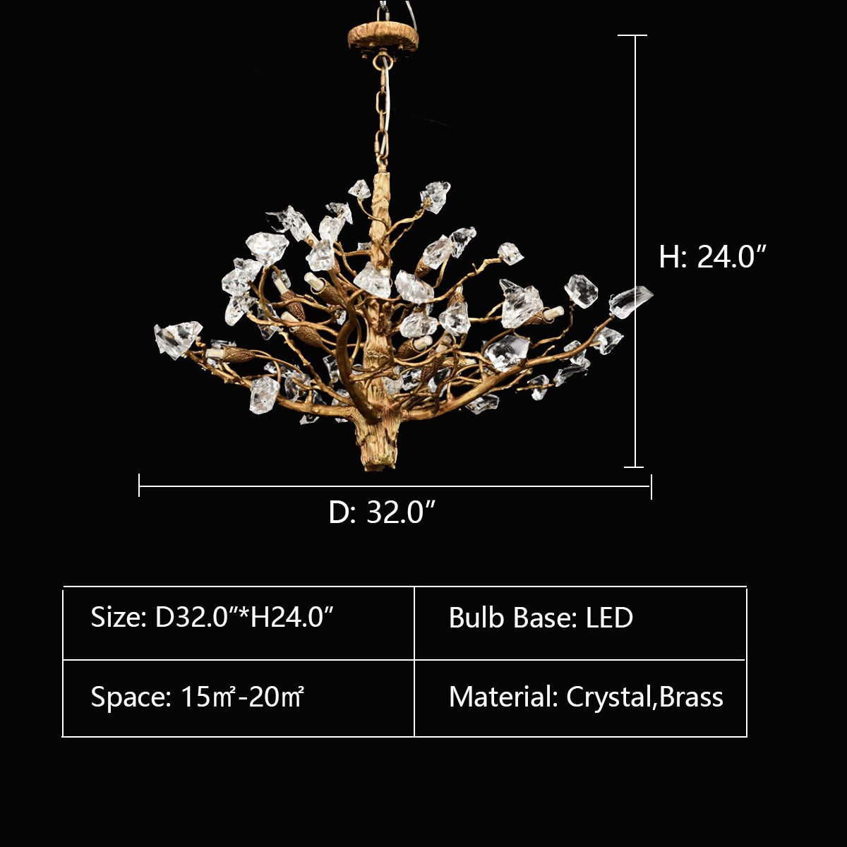 D32.0"*H24.0" LIVIO GEMSTONE BRANCHING BRASS ROUND CHANDELIER,chandelier,chandeliers,branch,brass,copper,crystal,natural crystal,art,tree,creative,gold,luxury,light luxury,modern,post-modern,living room,dining room,entryance,hallway,bedroom,kitchen