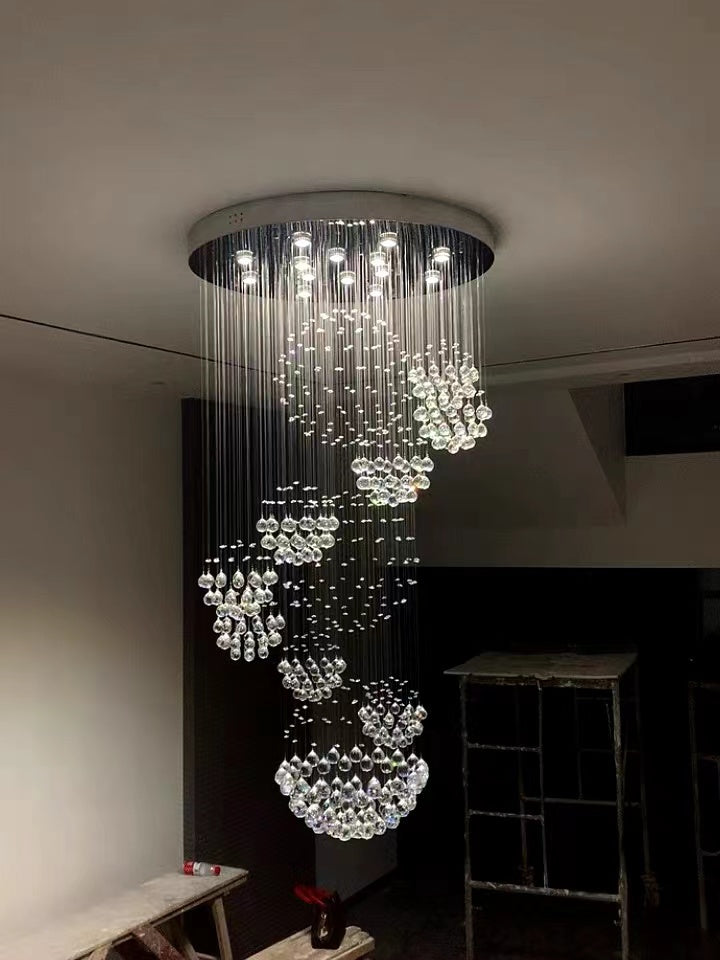 Stately Duplex Crystal Chandelier Spiral Raindrop Globe Shape Ceiling Hanging Light For Entryway/Staircase