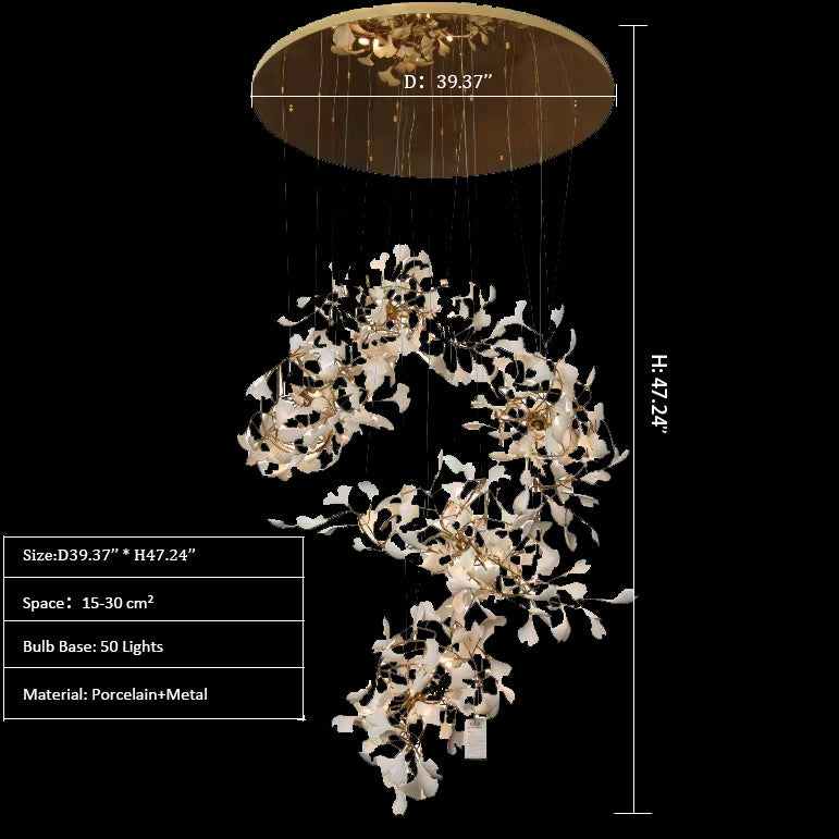 1.2m height ceramics white flowers chandelier stiarcase showroom elegant beautiful