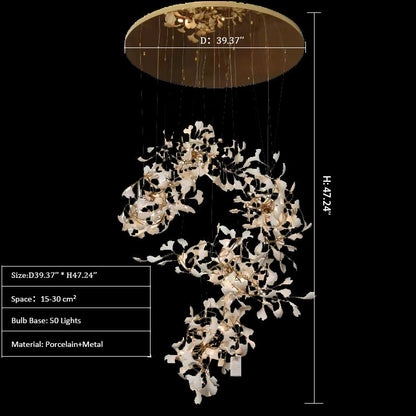 1.2m height ceramics white flowers chandelier stiarcase showroom elegant beautiful