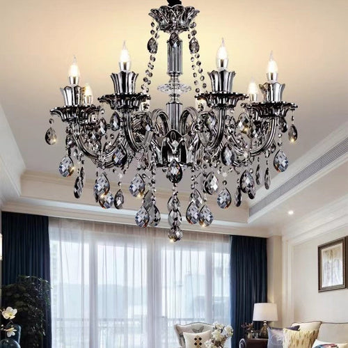 Oversized Modern Vintage Crystal Chandelier With Electronic Candle & Curved Arm & Raindrop Chandelier For Living /Dining Room/ Bedroom