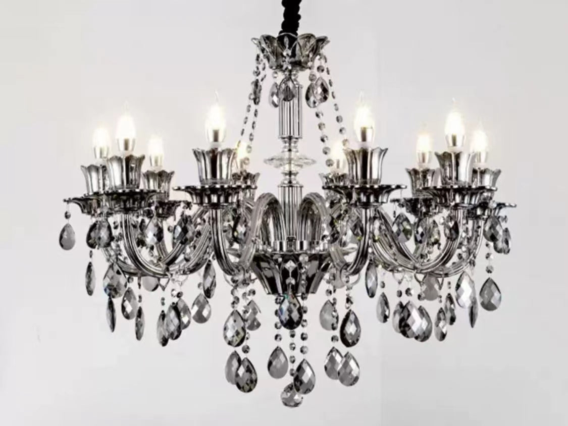 Oversized Modern Vintage Crystal Chandelier With Electronic Candle & Curved Arm & Raindrop Chandelier For Living /Dining Room/ Bedroom