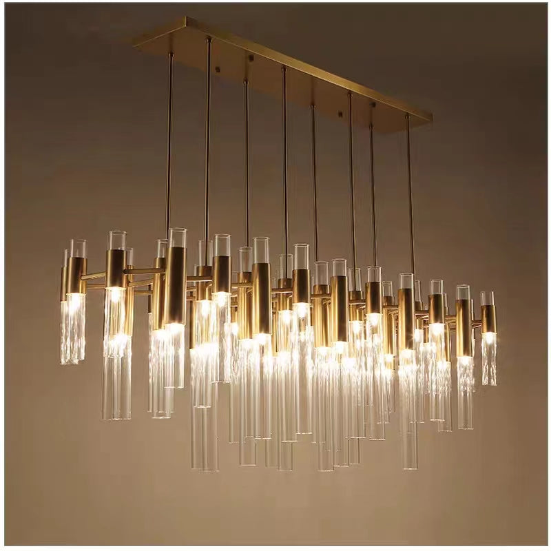 EMINENCE TUBULAR GLASS RECTANGULAR CHANDELIER,chandelier,chandeliers,pendant,long table,big table,kitchen island,dining bar,kitchen bar,dining table,living room,foyer,extra large,large,huge,big,oversized,glass,glass rod,rods,metal,branch,ceiling ,flush mount