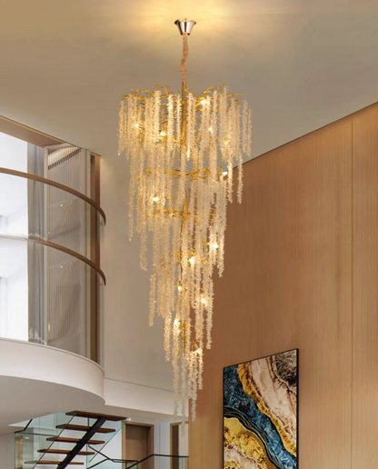 Extra Large Branch Wheat Crystal Pendant Long Chandelier for Living Room/Foyer/Staircase