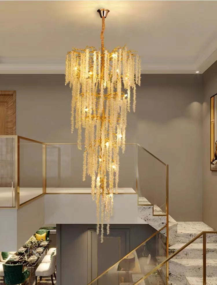 Extra Large Branch Wheat Crystal Pendant Long Chandelier for Living Room/Foyer/Staircase