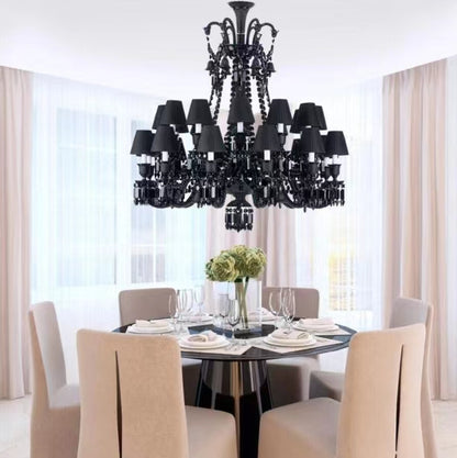 ZÉNITH BLACK CHANDELIER,ANTOINETTE 24 LIGHT BLACK CRYSTAL CHANDELIER,chandelir,chandeliers,crystal,black crystal,pendant,candle,shade,crystal shade,art,modern,post-modern,oversized,large,big,huge,classical shape,bacala,branch