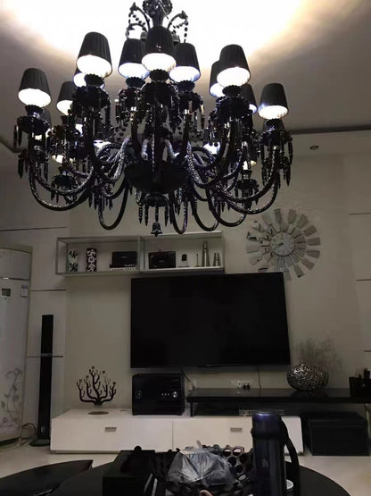 Oversized Creative Branch Candle Black Crystal Pendant Chandelier for Living/Dining Room/Foyer