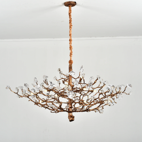 Art Brass Branch Crystal Pendant Ceiling Chandelier for Living/Dining Room/Entrys