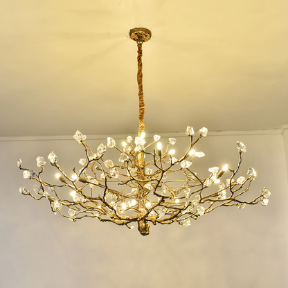 LIVIO GEMSTONE BRANCHING BRASS ROUND CHANDELIER,chandelier,chandeliers,branch,brass,copper,crystal,natural crystal,art,tree,creative,gold,luxury,light luxury,modern,post-modern,living room,dining room,entryance,hallway,bedroom,kitchen