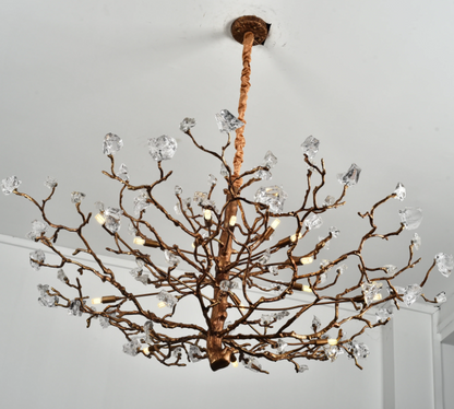 Art Brass Branch Crystal Pendant Ceiling Chandelier for Living/Dining Room/Entrys