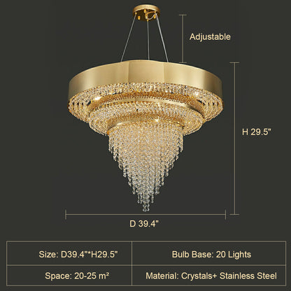 Decorative Gold Round Crystal Living Room Chandelier Light Oval Pendant Lamp For Dining Room Kitchen Table