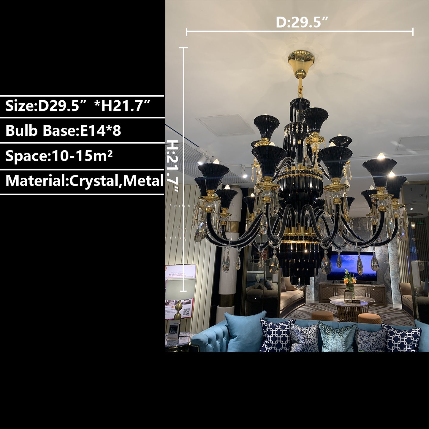 8 Lights: D29.5"*H21.7" candle,chandelier,chandeliers,pendant,black,gold,branch,raindrop,teardrop,crystal,metal,ceiling,tiers,layers,multipe,oversized,luxury,modern,post-modern,living room,dining room,bedroom,foyer,entrys,hallway