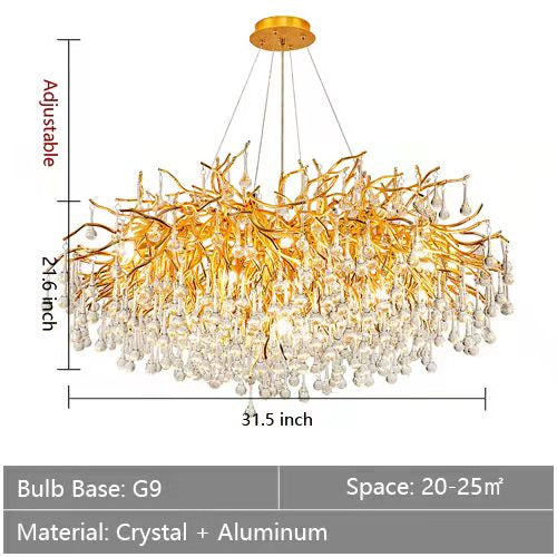 Stunning Tree Branch Crystal Chandelier With Clear Teardrop-shaped Glass Living/Dining Room Ceiling Lamp/Light