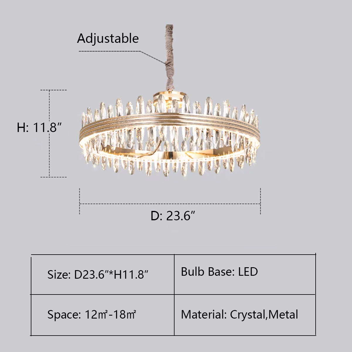 1Layer: D23.6"*H11.8" chandelier,chandeliers,pendant,round,rings,ultirings,multitier,tiers,layers,creative,art,crystal,metal,gold,clear crystal,living room,dining room,bedroom,bar,kitchen island,ceiling