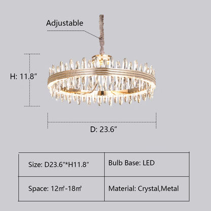 1Layer: D23.6"*H11.8" chandelier,chandeliers,pendant,round,rings,ultirings,multitier,tiers,layers,creative,art,crystal,metal,gold,clear crystal,living room,dining room,bedroom,bar,kitchen island,ceiling