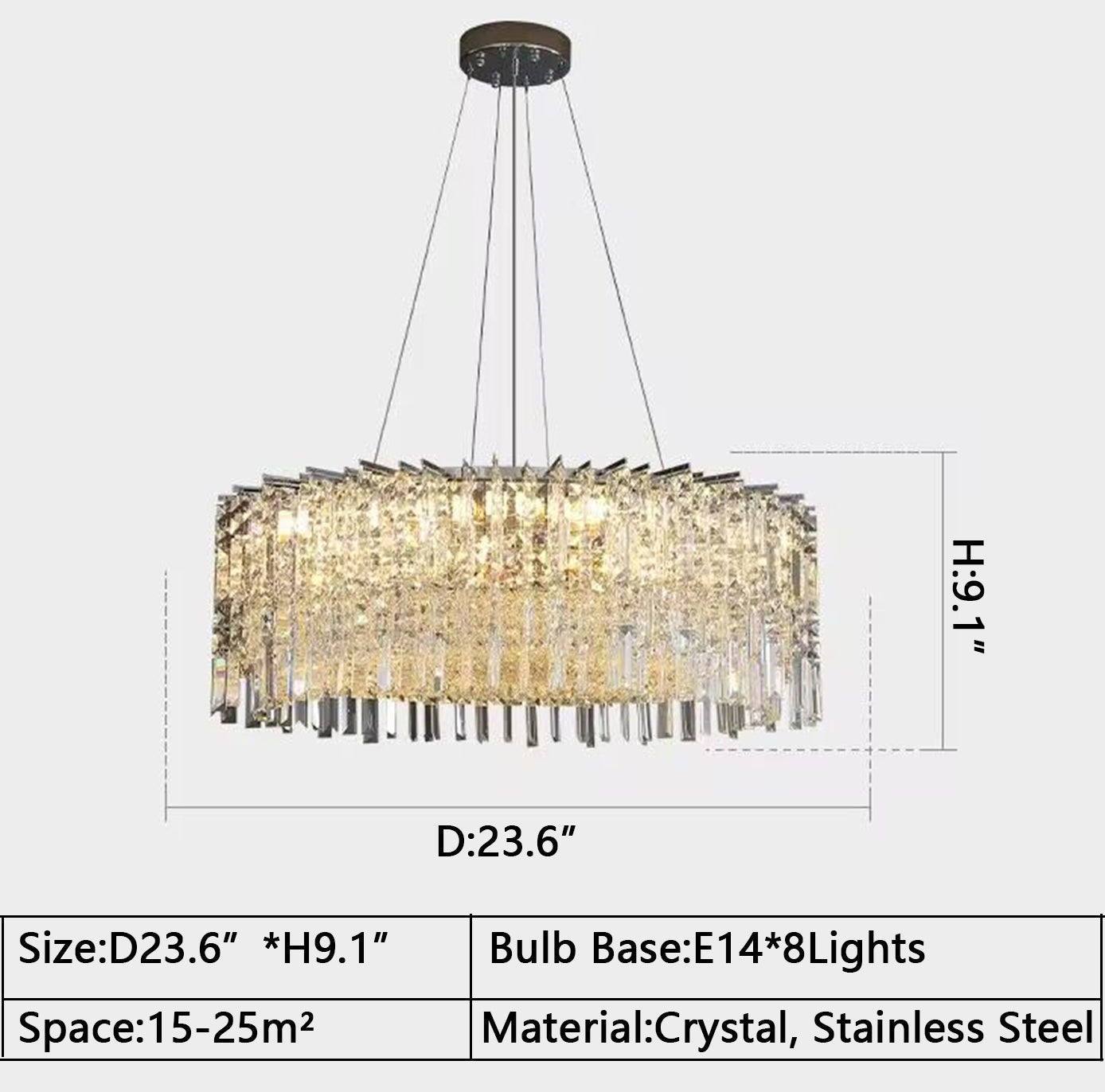 Chrome Silver Stylish Round Crystal Chandelier Modern Ceiling Pendant Light For Living Room/ Bedroom