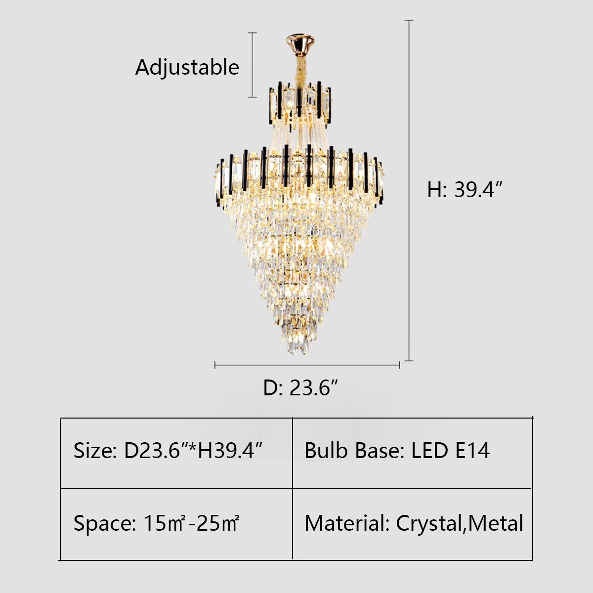 D23.6"*H39.4" chandelier,chandeliers,pendant,crystal,high quality k9 crystal,metal,gold,black,clear crystal,oversized,extra large,large,big,huge,,luxury,light luxury,ceiling,crystal chain,rods,living room,foyer,entrys,big hallway,spiral staircase,stairs,entryance,loft,duplex hall,hotel lobby