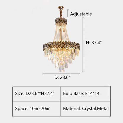 D23.6"*H37.4" chandelier,chandeliers,pendant,crystal,metal,gold,high quality crystal,gold,chain,tiers,layers,multi-tier,multi-layer,oversized,large,,huge,big,entrys,loft,foyer,round,hallway