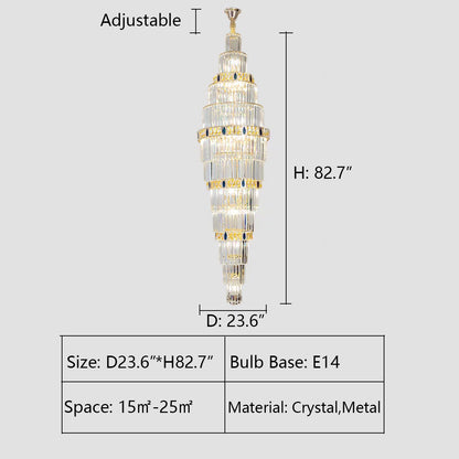 D23.6"*H82.7" chandelier,chandeliers,pendant,crystal,high quality k9 crystal,metal,gold,clear crystal,oversized,extra large,large,big,huge,,luxury,light luxury,ceiling,rods,living room,foyer,entrys,big hallway,spiral staircase,stairs,entryance,loft,duplex hall,hotel lobby,extra long,long