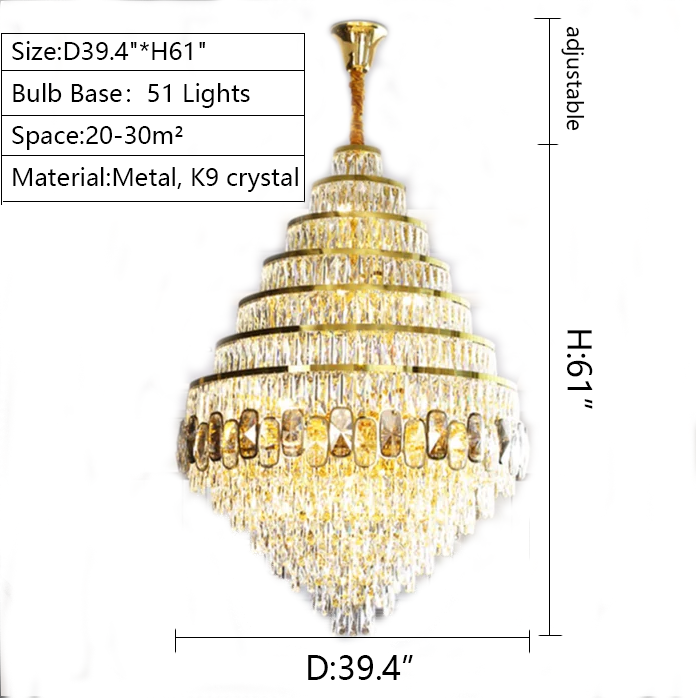 Honeycomb Shaped Ceiling Chandelier Extra Large Crystal Light Fixture For Foyer Staircase/ Entryway In Gold Finish