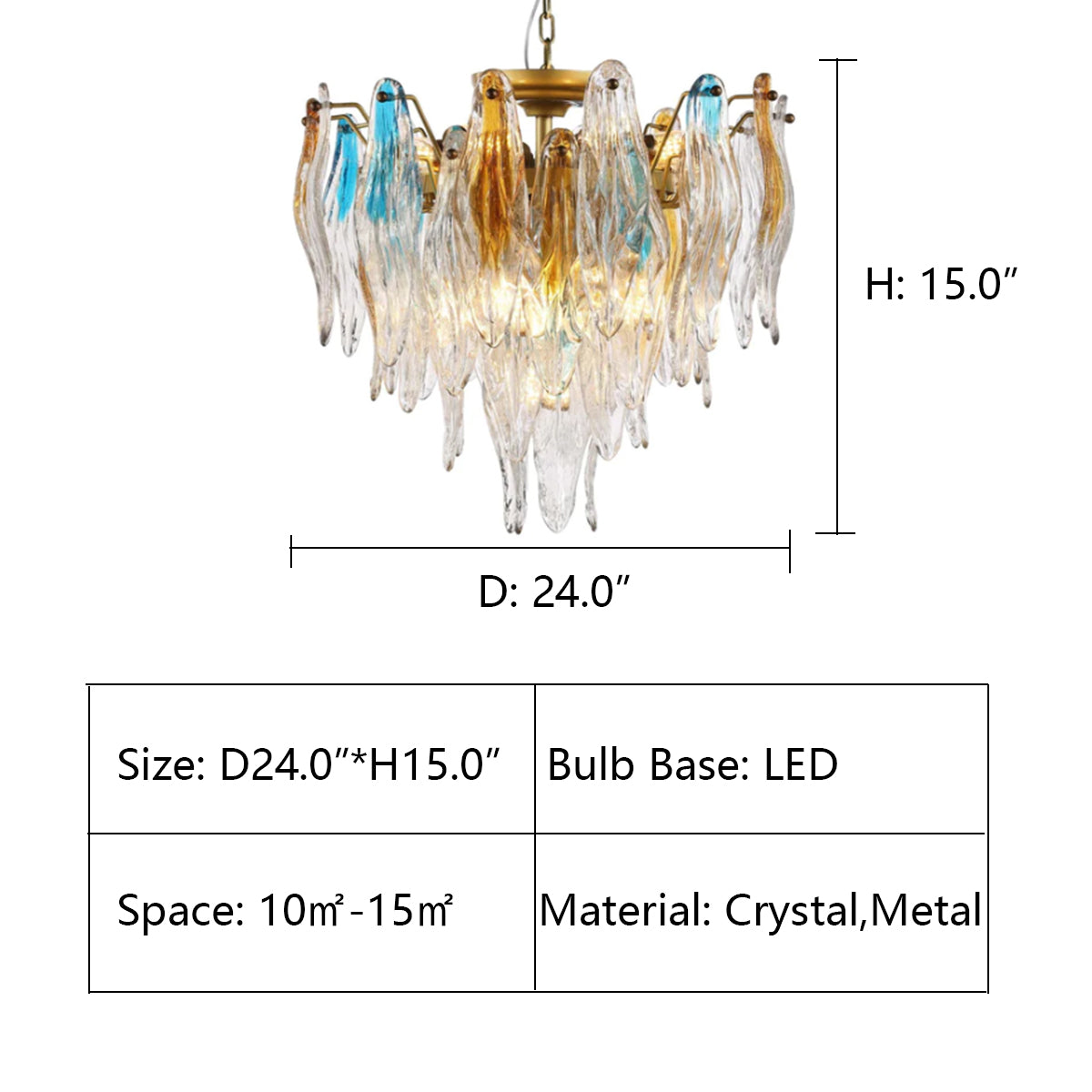 D24.0"*H15.0" Lunette Murano Glass Chandelier,chandelier,chandeliers,pendant,crystal,metal,ceiling,gold,colorful,blue,clear,round,rectangle,Modern,creative,art,living room,dining room,bedroom,hallway,entrys,foyer