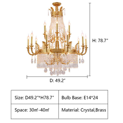 D49.2"*H78.7" chandelier,chandeliers,pendant,crystal,metal,clear crystal,candle,branch,round,raindrop,teardrop,extra large,oversized,large,huge,big,round,living room,luxury,dining room,modern,foyer,stairs,hallway,entrys,hotel lobby,duplex hall,loft,gold,brass,copper