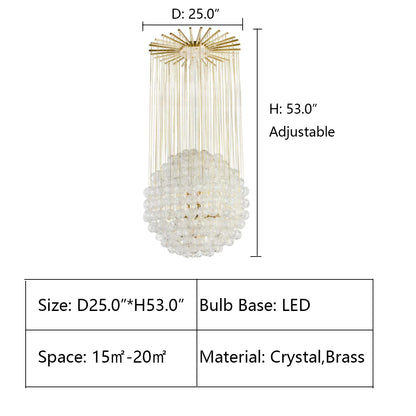 D25.0"*H53.0" chandelier.chandeliers,pendant,branch,round,ball,crystal,brass,metal,gold,luxury,LED,ceiling,chain,living room,dining room,foyer,stairs,entrys,kitchen island