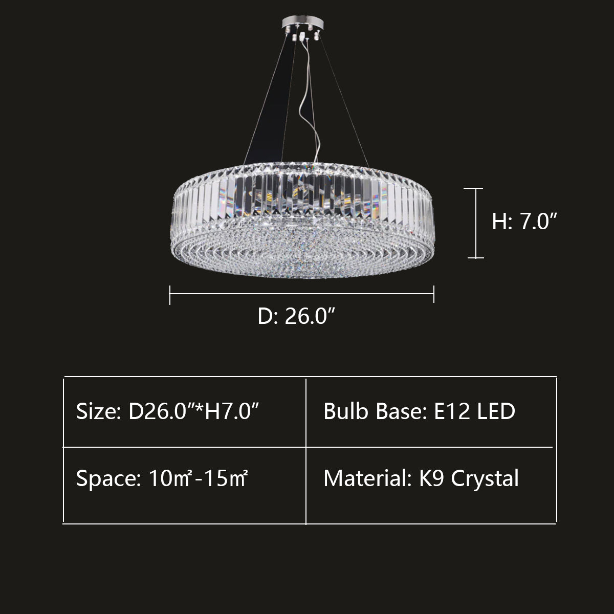 11Lights: D26.0"*H7.0" Brickell Round Crystal Ring Chandelier,chandelier,chandeliers,round,crystal,tiers,multi-tier,ceiling,chain,rods,pendant,living room,luxury,dining room,bar,foyer,bedroom