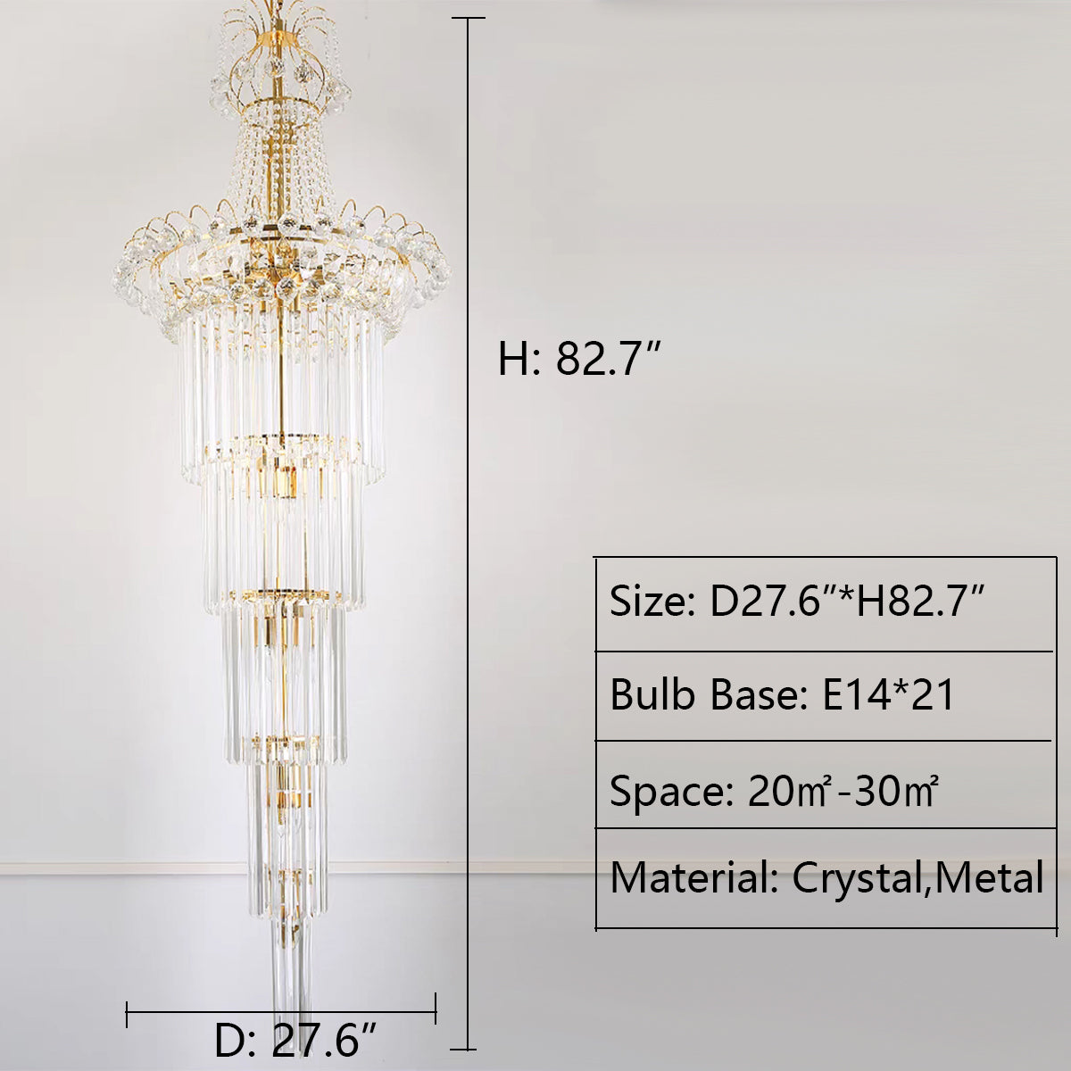 D27.6"*H82.7" chandelier,chandeliers,pendant,crystal,high quality k9 crystal,metal,gold,black,clear crystal,oversized,extra large,large,big,huge,,luxury,light luxury,ceiling,crystal chain,rods,living room,foyer,entrys,big hallway,spiral staircase,stairs,entryance,loft,duplex hall,hotel lobby