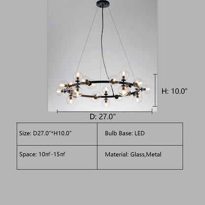 D27.0"*H10.0" SEPI GLASS GLOBE / BUBBLE ROUND RING CHANDELIER,CHANDELIER,chandeliers.glass ,bubble,ring,round,circle,ball,sphere,,ceiling,living room,dining room,bedroom