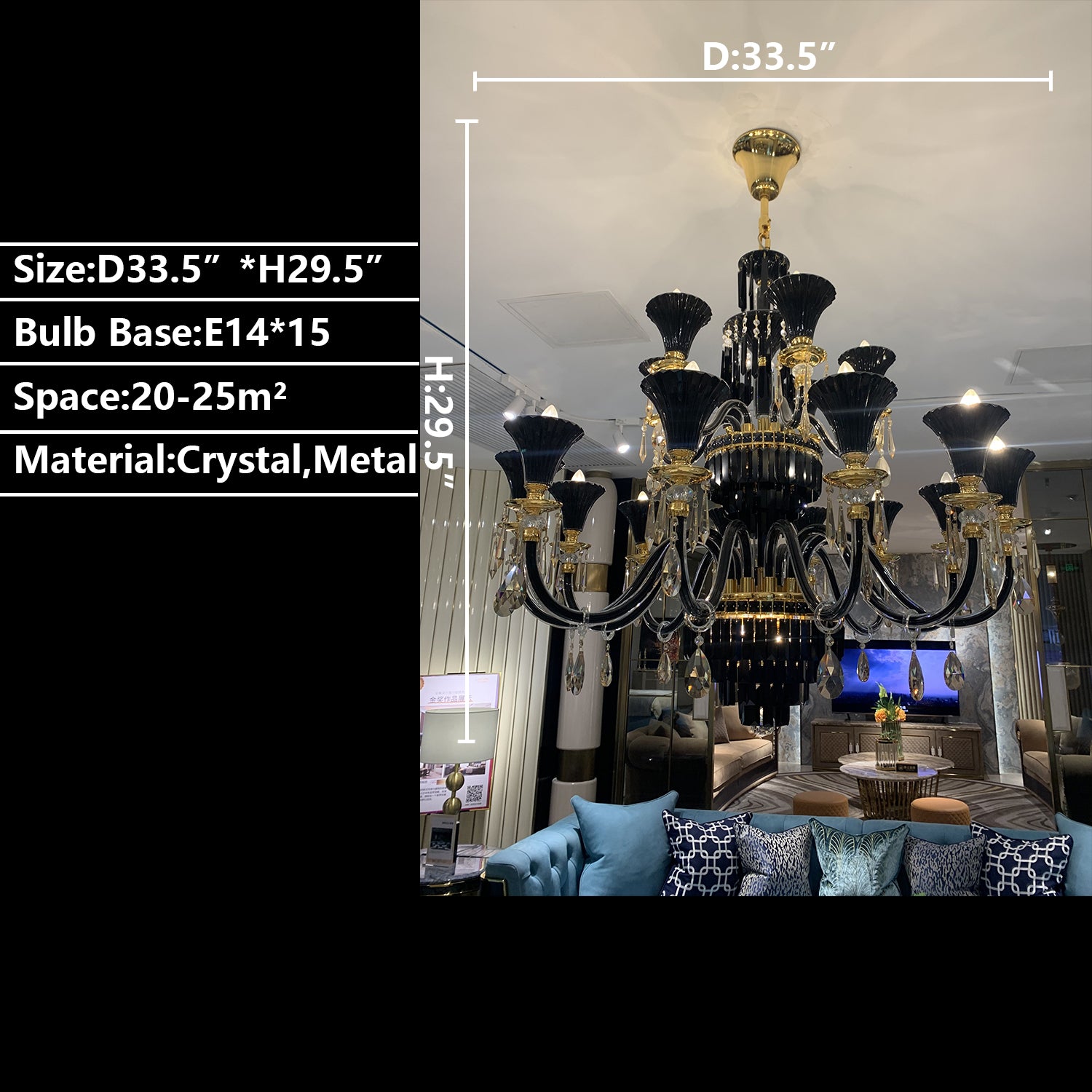 15 Lights: D33.5"*H29.5" candle,chandelier,chandeliers,pendant,black,gold,branch,raindrop,teardrop,crystal,metal,ceiling,tiers,layers,multipe,oversized,luxury,modern,post-modern,living room,dining room,bedroom,foyer,entrys,hallway